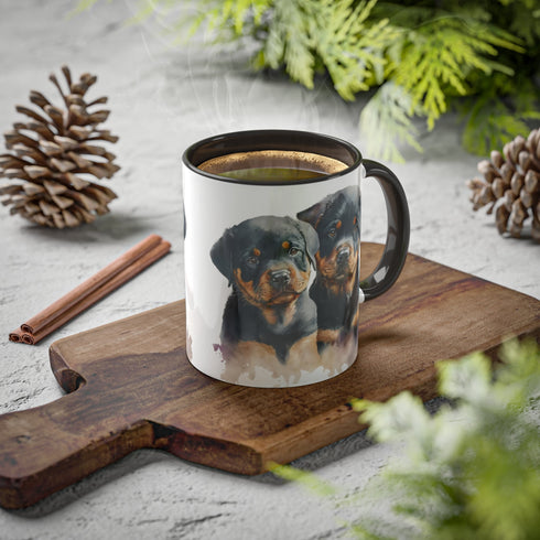 Rottweiler Pupies - Color Accent Mugs, 11oz